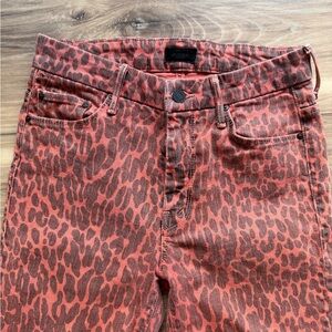 MOTHER Red and Black Leopard Print Skinny Jeans